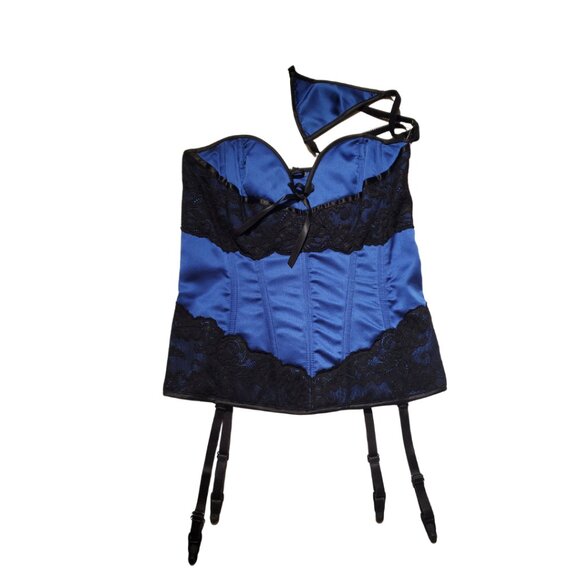 Blue Satin & Blac kace Bustier Corset – Size 34 (NWT) 💙 - Picture 2 of 7